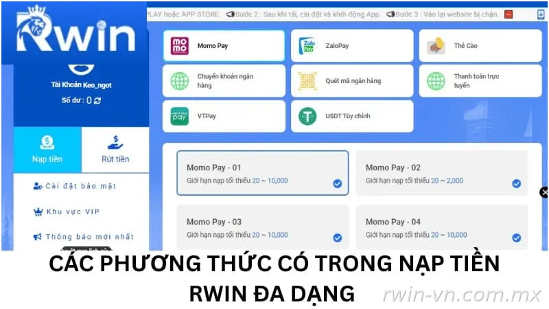 Phương thức nạp tiền Rwin