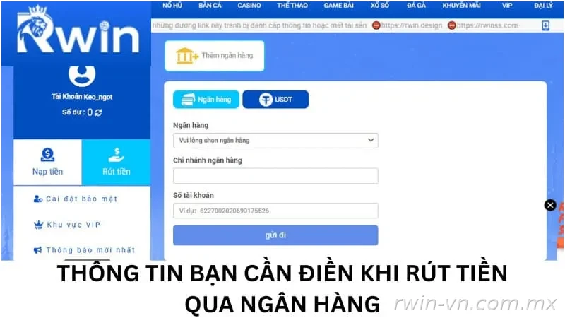 Thông tin rút tiền Rwin